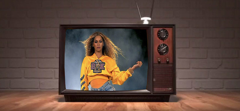 Beyoncé performing at Coachella through an old tv set